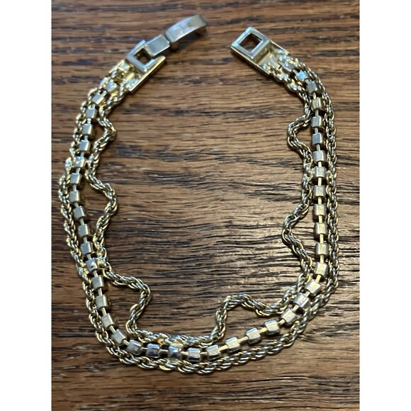 Vintage Double Chain Tennis Bracelet Multicolor Rhinestones Gold Tone - Picture 3 of 4